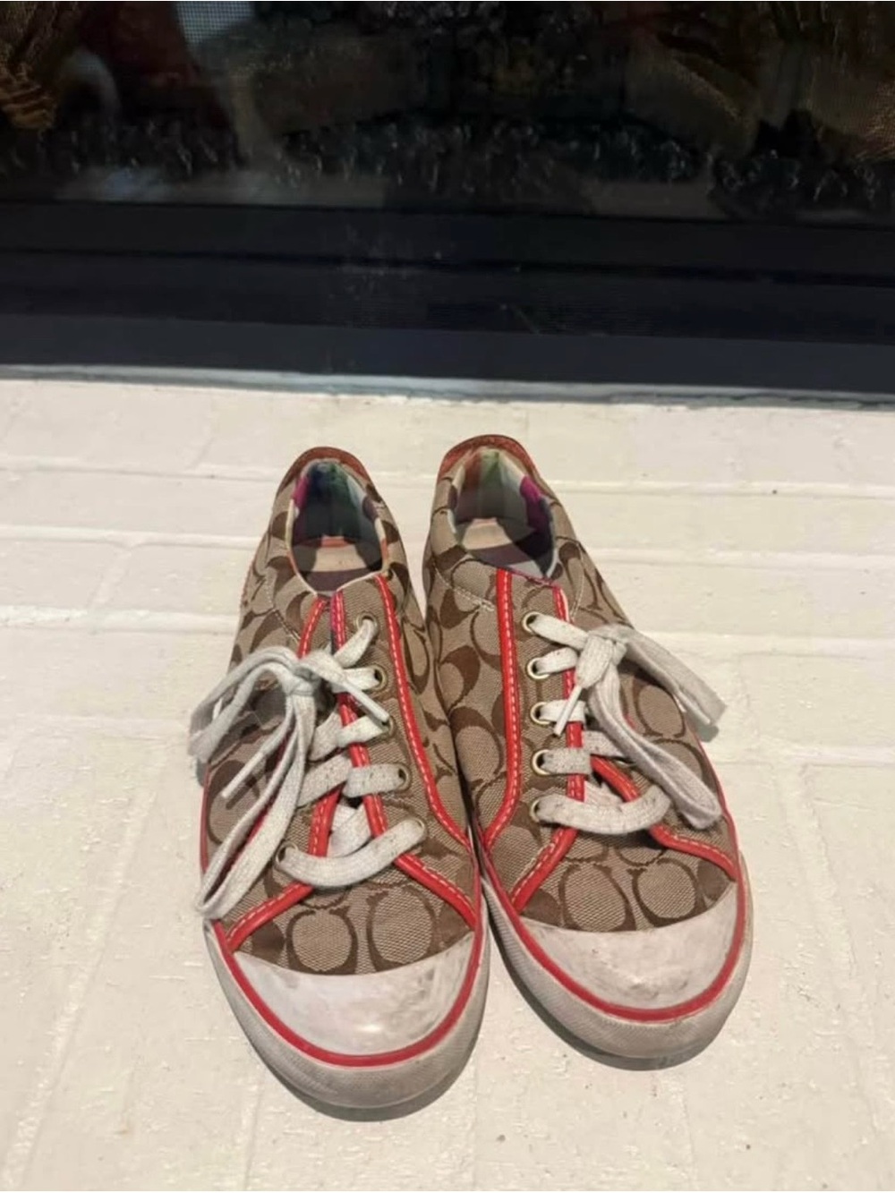 Coach Tan Logo Sneakers with Orange Trim